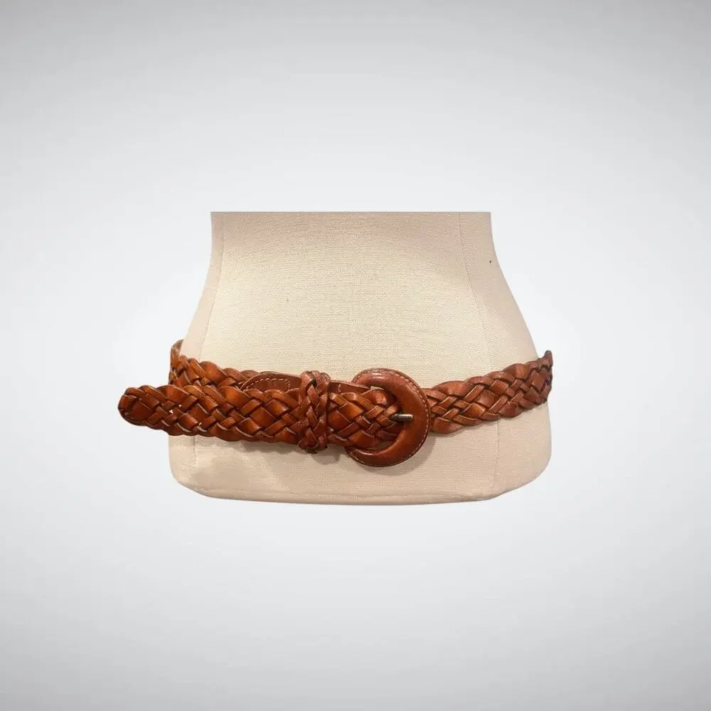 Vintage Omega Coastal Grandma Brown Woven Leather Belt Braided Cottagecore